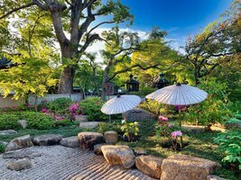 Jardín zen en el Peony Garden del parque Ueno de Tokio
